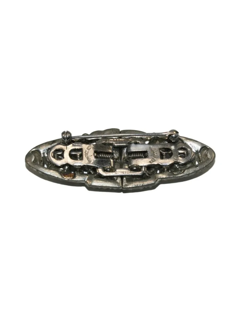 1930s VTG Coro Duette Silver Tone and Stones Brooch, Converts to Fur Clips.
